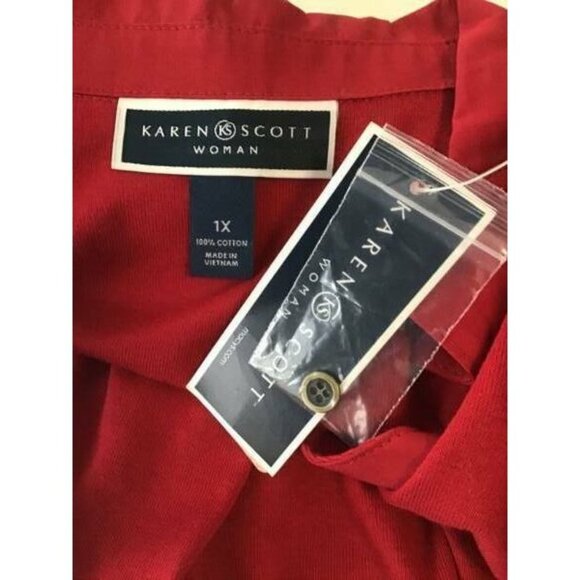 AVA & VIV Top Plus 1X Red Tunic Collar V-Neck Shor - Picture 5 of 6